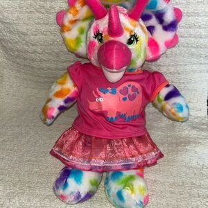 Build-A-Bear Rainbow Hearts Triceratops Dinosaur 16" Stuffed Animal Plush Skirt